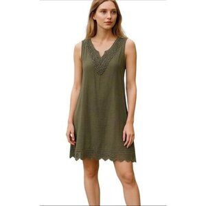 Carla Conti Linen Dress Olive Green Size M